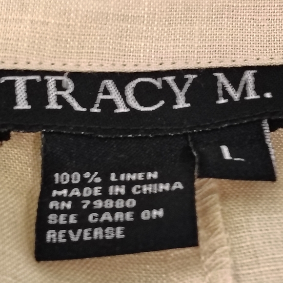 Tracy M Beige 100% Linen 3/4 Button Down With Crochet Accents - Picture 9 of 10